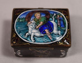 Antique Mythological Enamel Box Crowned Lady Riding a Bull