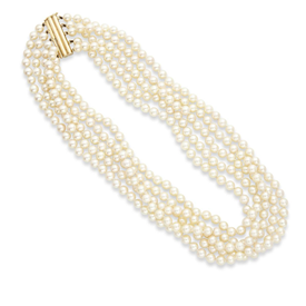 Beautiful Cultured Pearls and 14K Gold Five Strand Bib Necklace