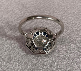 Beautiful Vintage 1.25 Carat Center Diamond Plus Sapphires Diamonds Halo Ring