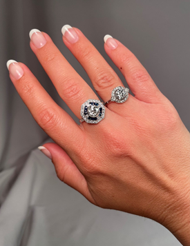 Beautiful Vintage 1.25 Carat Center Diamond Plus Sapphires Diamonds Halo Ring
