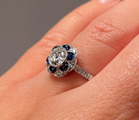 Beautiful Vintage Art Deco Design Platinum Diamonds Sapphire Ring Size 7-1/2 Mint Condition