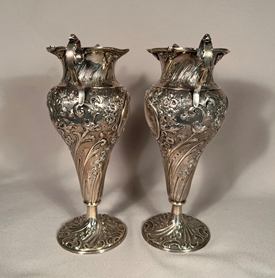 Beautiful Pair of Antique Sterling Silver Vases London 1898
