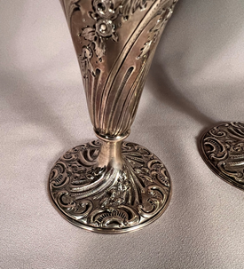 Beautiful Pair of Antique Sterling Silver Vases London 1898