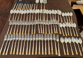 Beautiful Lunt Golden Columbine Sterling Flatware Set 90 Pieces