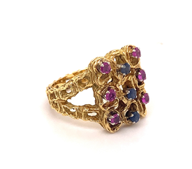 Vintage French Sapphire Ruby 18K Yellow Gold Ring