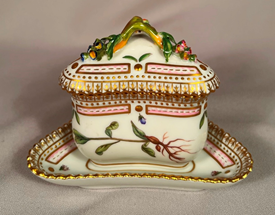 Flora Danica Mustard Pot With Top and Underplate.