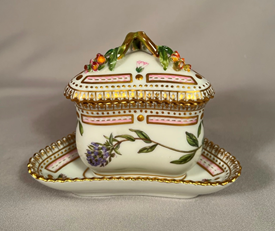 Flora Danica Mustard Pot With Top and Underplate.