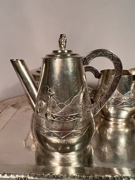 Rare Peruvian 4 Piece Sterling Silver Tea Set 31 Troy Ounces Llamas with Figures