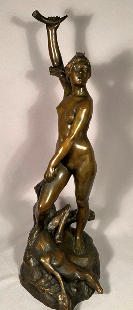 Beautiful Diana Antique Bronze Auguste Seysses 1862-1946 Suisse Freres Editeurs 