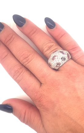 Designer Multi-Color Sapphire Diamond 18K Gold Bombe Ring