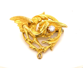 Antique Art Nouveau Griffin 18K Gold Diamond Brooch