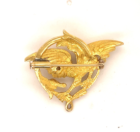 Antique Art Nouveau Griffin 18K Gold Diamond Brooch