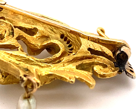 Antique Art Nouveau Griffin Diamond Pearl 18K Gold Brooch Pendant