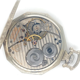 Rare 10 Sided Art Deco Hamilton 14K White Gold Pocket Watch # 3108255 17 Jewels