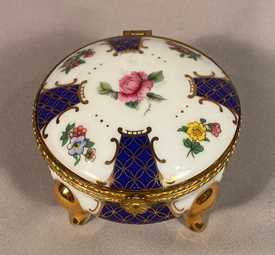 Leonardo collection porcelain footed box gilt metal hand painted decoration
