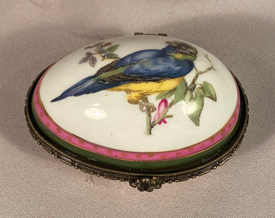 Beautiful vintage hand painted bird decoration egg shaped trinket box