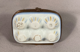 Signed Limoges Hand Painted Egg carton design porcelain trinket box 