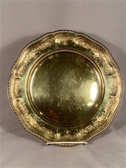 Beautiful Signed Odiot Silver Gilt Tray 18.5 Troy Ounces 10-1/2 inches